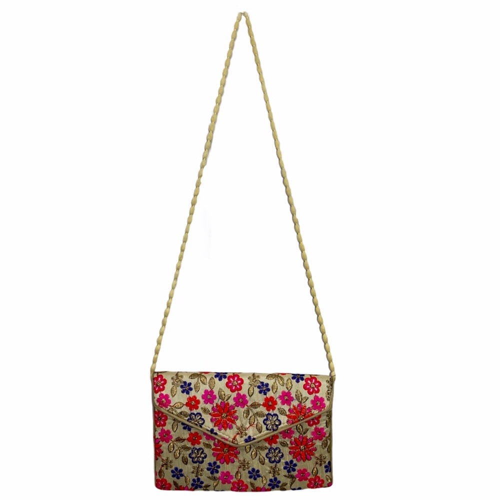 Boho Chic Embroidered Tan Floral Crossbody Purse